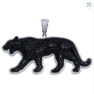 Sterling Silver 925 Rhodium Plated CZ Black Panther Hip Hop Pendant